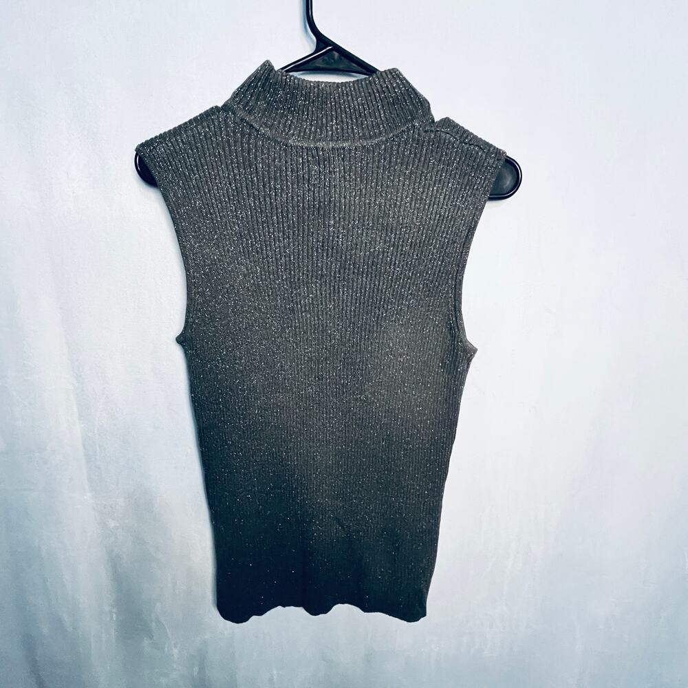 212 Collection Silver Shimmer Sleeveless Mockneck Sweater M
